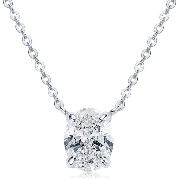 2ct Oval Moissanite Pendant Necklace Silver Sterling Women Gift
